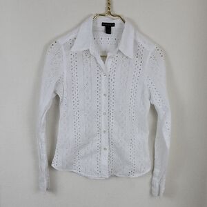 Club Monaco White Eyelet Button Down Blouse Size Medium